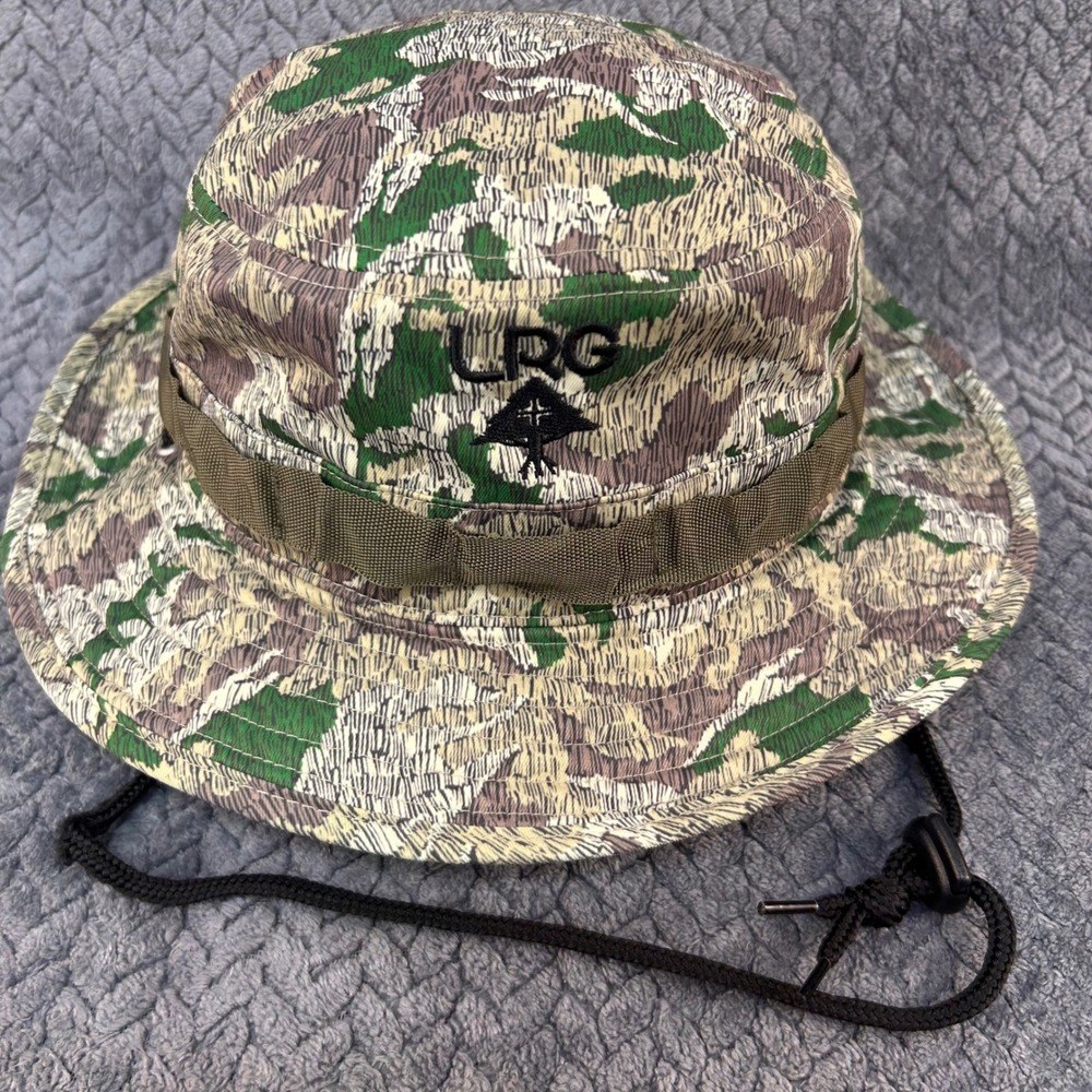 Embroidered Tree Logo Mens Green LRG Boonie Hat Rain Camo Sun Bucket OSFM